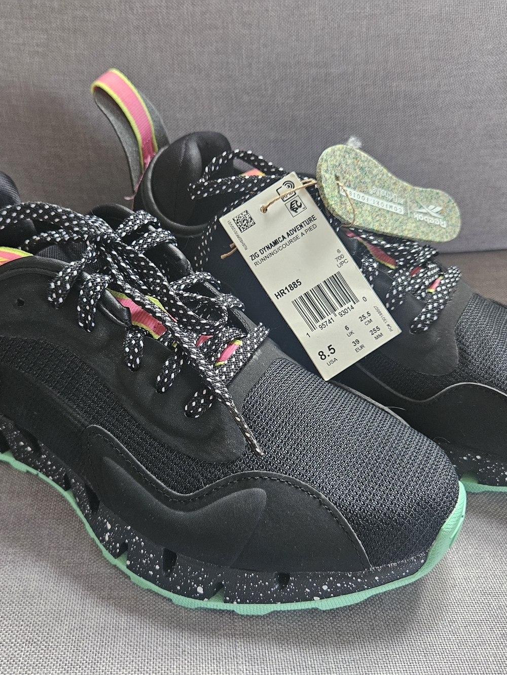 Reebok Women’s Black Sneakers with Mint and Pink Accents